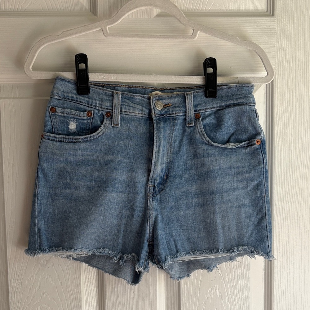 Levi's Light Blue Frayed Hem Denim Shorts